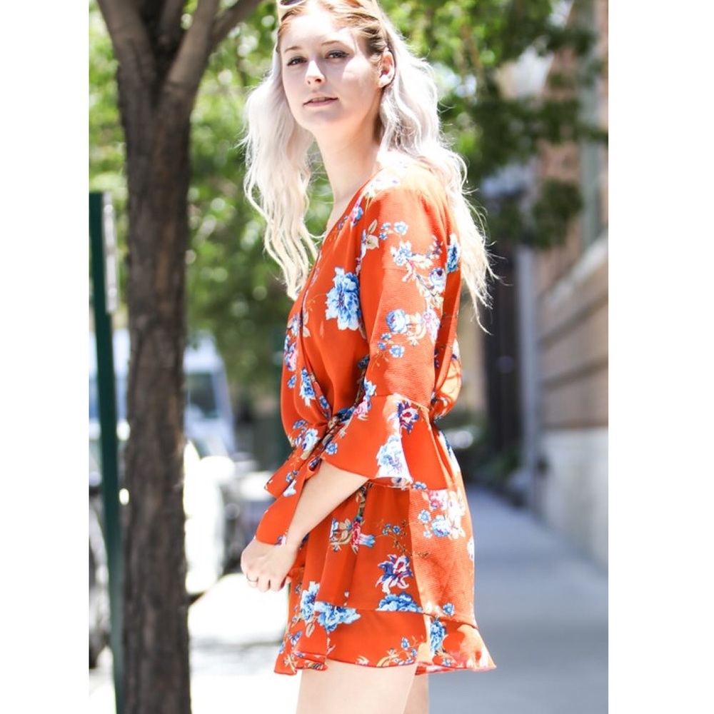 Orange Floral Romper - Picture 2 of 7